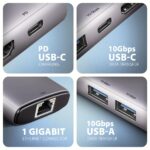 I/O HUB USB-C 6IN1, šoninis vaizdas su prijungtais įrenginiais