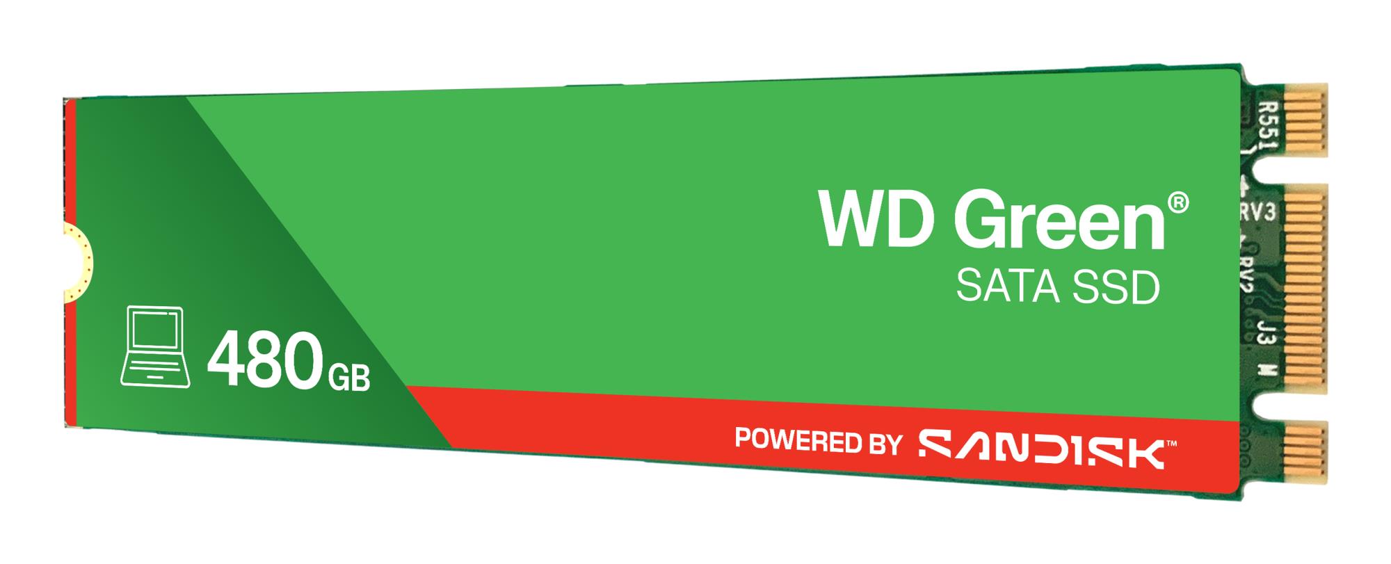 057e5683-7b09-40ce-bff9-c60e3a903b8f SSD WESTERN DIGITAL Green 480GB M.2 SATA 3.0, šoninis vaizdas su jungtimis