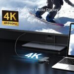 Adapterio prievadų išdėstymas ir HDMI jungtis, matoma iš viršaus
