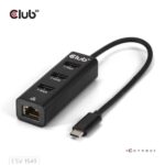 USB-C 3PORT/CSV-1549 CLUB3D šakotuvas, matomas iš šono su prievadų išdėstymu