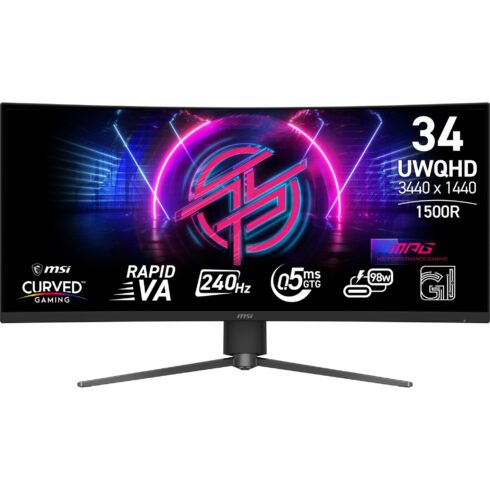 LCD monitor MSI MPG346CQRFX24 su 3440 x 1440 pikselių raiška