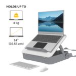 Dėklas Fellowes Breyta, matomas iš šono, rodo stovo funkciją