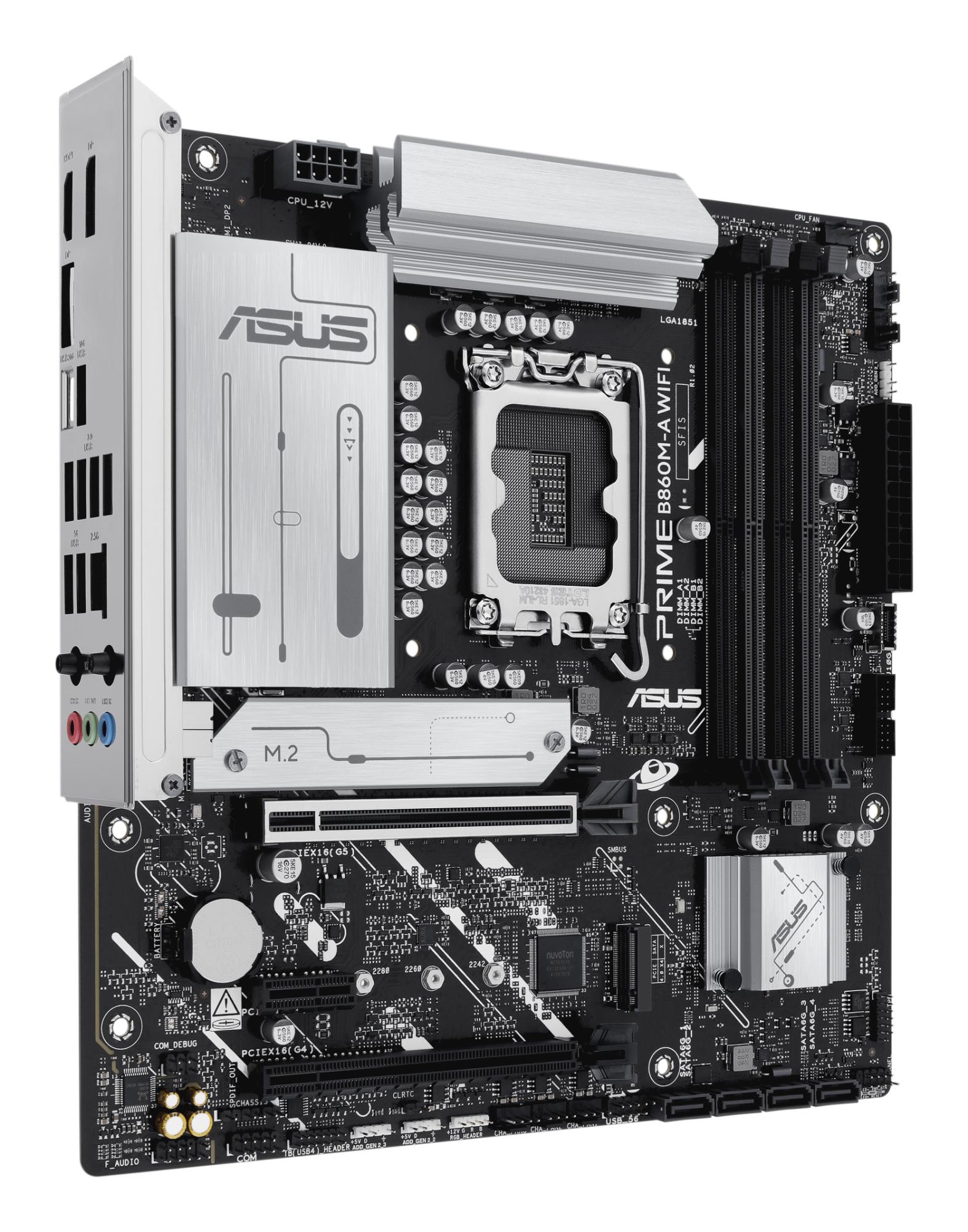0e3c67d8-c4c4-4318-8736-8bcdafb81fdc Mainboard ASUS Intel B860 Express LGA1851 Micro-ATX Memory DDR5 Memory slots 4 1xPCI-Express 4.0 1x 1xPCI-Express 4.0 16x 1xPCI-Express 5.0 16x 2xM.2 1xHDMI 1xDisplayPort 7xUSB 2.0 1xUSB-C 1xUSB-C w/Thunderbolt 1xOptical S/PDIF 1xRJ45 3xAudio port PRIMEB860M-AWIFI
