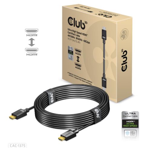 HDMI į HDMI laidas 5m, Club 3D CAC-1375, HDMI 2.1 sertifikuotas