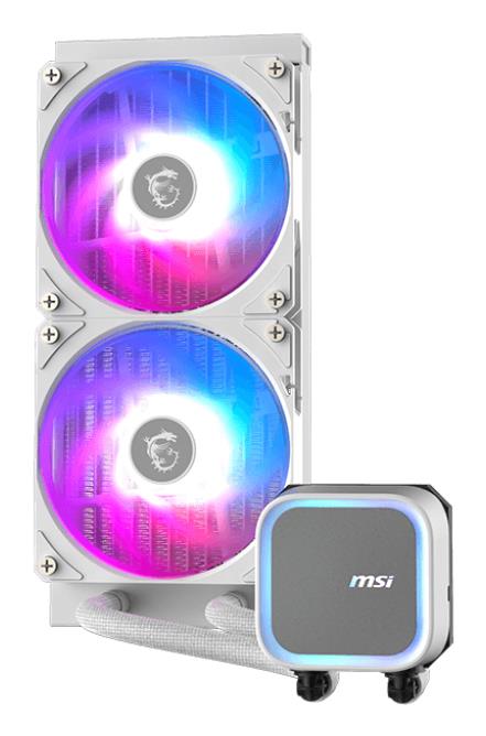 10597a3f-12bb-4a3c-b44b-f37a814e1241 MSI MAG CORELIQUID A13 240 WHITE aušintuvas, šoninis vaizdas su jungtimis