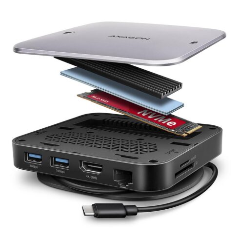 AXAGON HMC-UFO 9-in-1 dokų stotis su NVMe ir SATA palaikymu