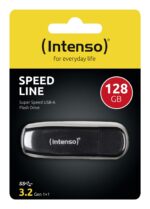 USB atmintinė Intenso 128GB, matoma iš šono su uždengtu korpusu