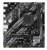 ASUS PRIME B550M-KARGB motininė plokštė, viršutinė perspektyva su jungtimis