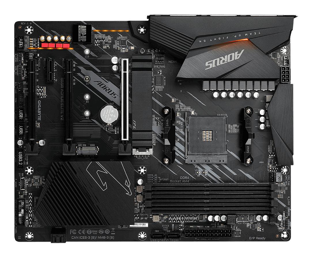 17a30a15-58e6-400e-a95a-60b29a9d4d50 Mainboard GIGABYTE AMD B550 SAM4 ATX Memory DDR4 Memory slots 4 1xPCI-Express 16x 2xPCI-Express 3.0 1x 1xPCI-Express 3.0 2x 2xM.2 1xHDMI 1xDisplayPort 2xUSB 2.0 5xUSB 3.2 1xOptical S/PDIF 1xRJ45 5xAudio port B550AORUSELITEV21.5