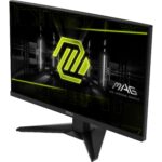 Monitorius MSI MAG 244F, matomas iš šono, rodo VESA tvirtinimo taškus