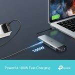 I/O HUB USB-C 6PORT/UH6120C TP-LINK, šoninis vaizdas su prievadų išdėstymu
