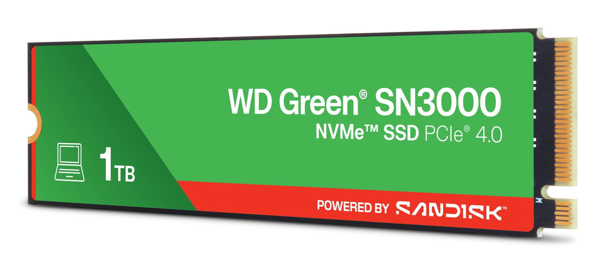 1a56bf11-51a2-475e-af2d-25ac5b4385f0 SSD WESTERN DIGITAL Green 1TB M.2 PCIe Gen4 NVMe Write speed 4200 MBytes/sec Read speed 5000 MBytes/sec 2.3mm TBW 150 TB WDS100T4G0E