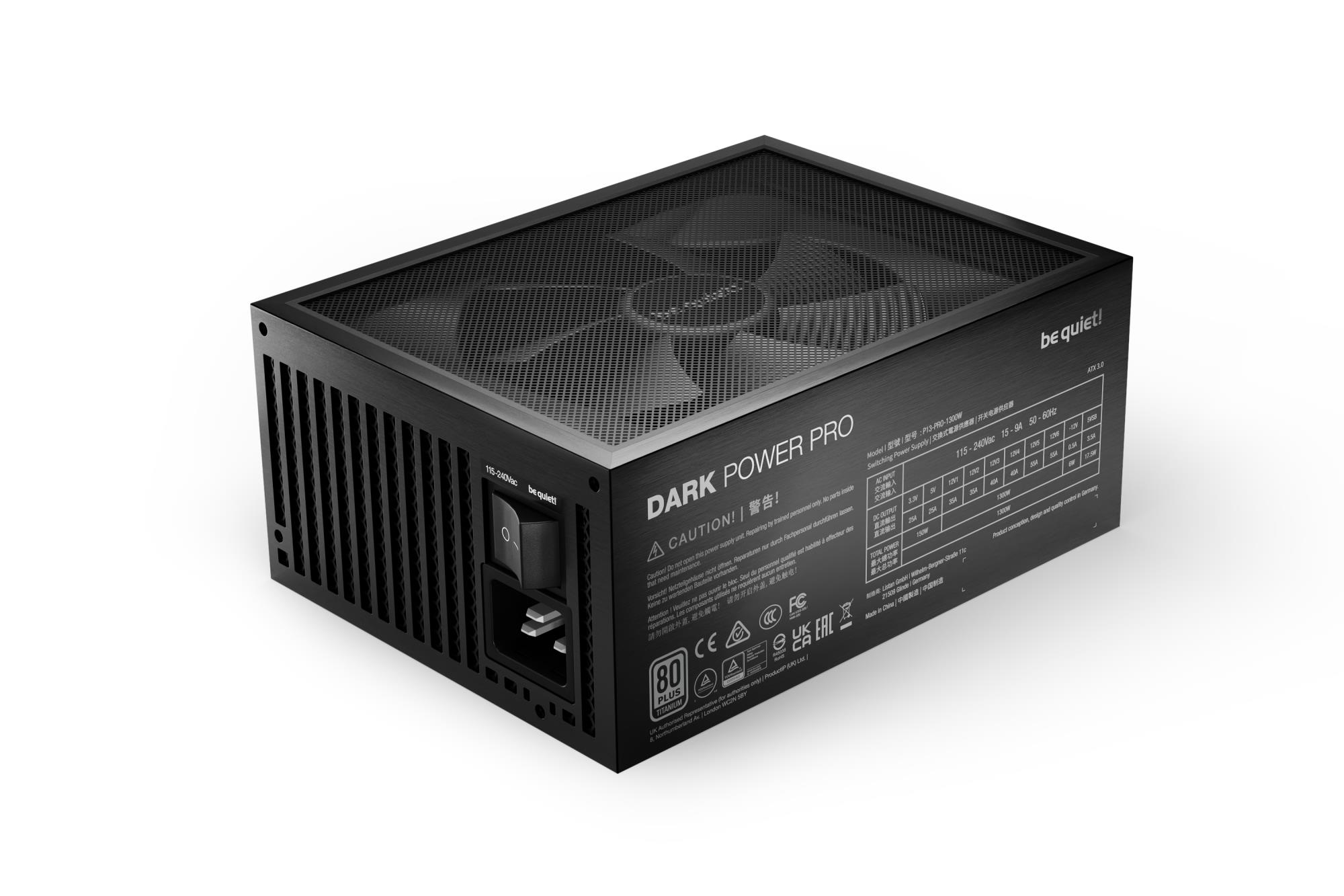 1a9fd7f8-3c1f-4430-b1c1-3c93199aea41 Power Supply BE QUIET 1300 Watts Peak Power 1400 Watts Efficiency 80 PLUS TITANIUM PFC Active MTBF 100000 hours BN331
