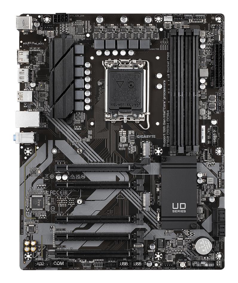 1af6f3df-a3b1-4dee-bd1a-5dbea27e2826 Mainboard GIGABYTE Intel B760 Express LGA1700 ATX Memory DDR4 Memory slots 4 4xPCI-Express 3.0 1x 1xPCI-Express 4.0 16x 2xM.2 1xHDMI 1xDisplayPort 4xUSB 2.0 1xUSB 3.2 1xUSB-C 1xPS/2 1xRJ45 3xAudio port B760DS3HDDR4