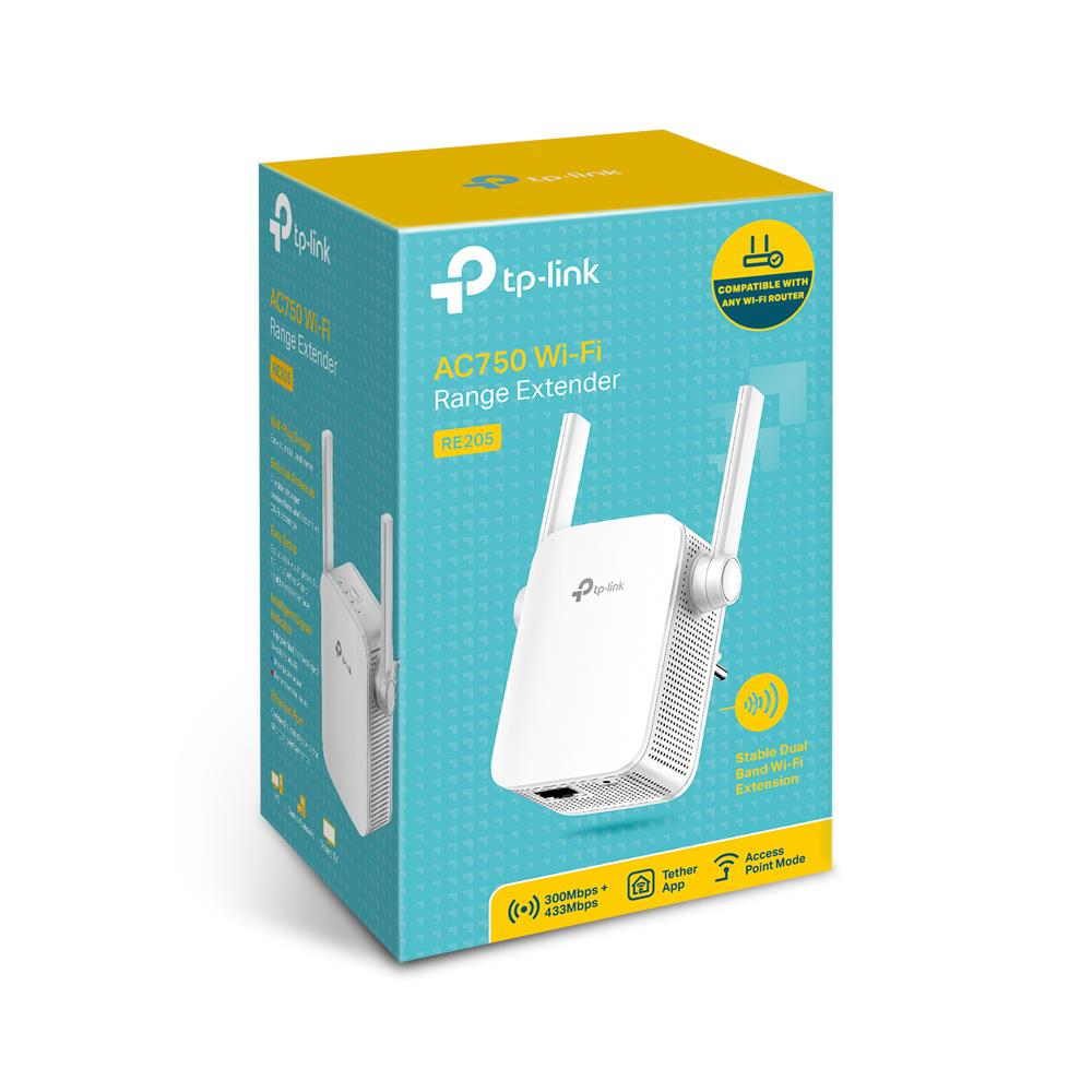 1e5a6e0e-60a9-44ea-b5b1-2085e22705e9 WRL RANGE EXTENDER TP-LINK RE205, matomas iš šono su jungtimis