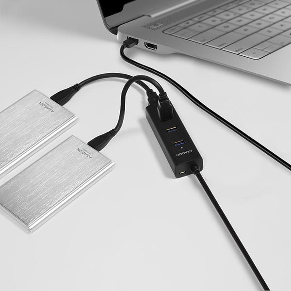 1ed613d7-df5c-4d32-ad03-0628c795a742 USB 3.0 hubas su keturiais prievadais ir 1.2 m kabeliu, matomas iš šono
