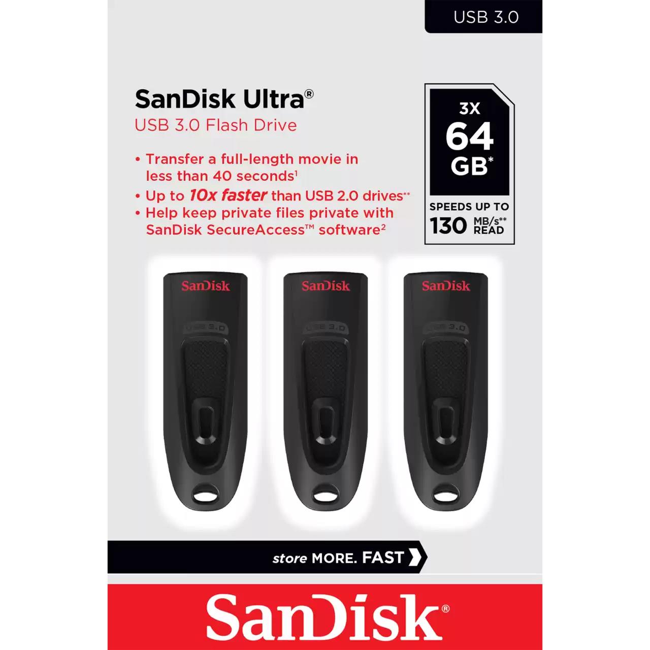 22c00399-b92a-412b-89c3-dddeec1cfe82 SanDisk USB 3.0 atminties kortelė 64GB, 3 vnt. pakuotėje