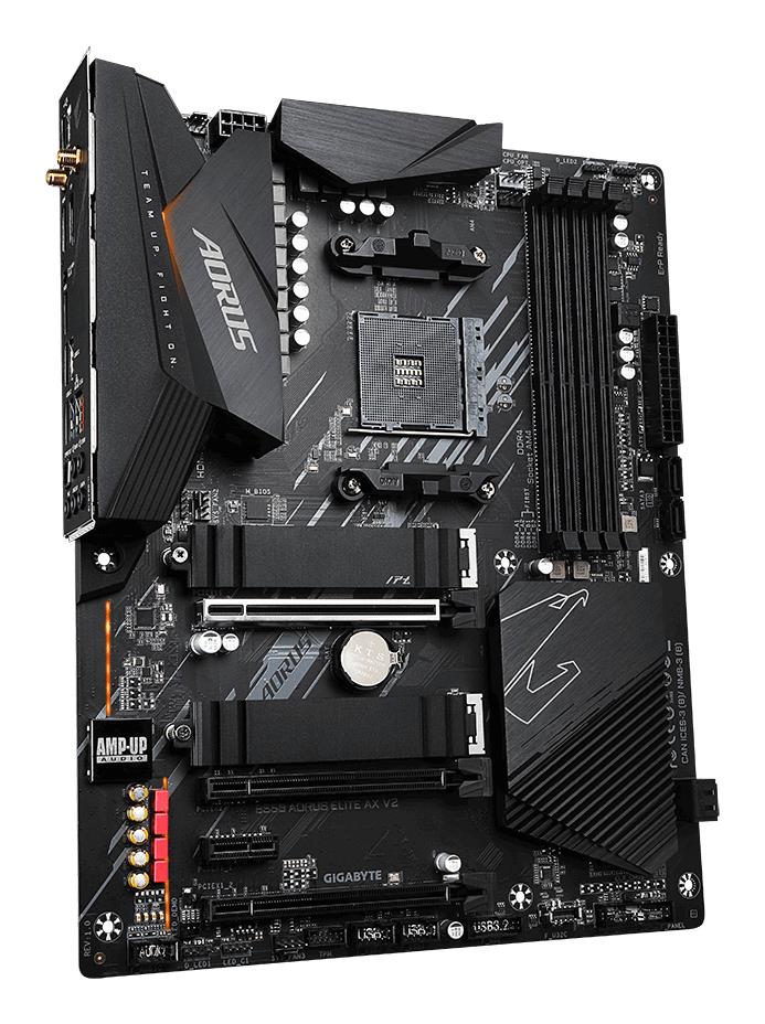 230370f9-7f48-4a0c-bb18-655e09f68ba0 Mainboard GIGABYTE AMD B550 SAM4 ATX Memory DDR4 Memory slots 4 2xPCI-Express 3.0 1x 1xPCI-Express 3.0 2x 1xPCI-Express 4.0 16x 2xM.2 1xHDMI 1xDisplayPort 2xAudio-In 3xAudio-Out 2xUSB 2.0 5xUSB 3.2 1xOptical S/PDIF 1xRJ45 2xRF-Out B550AORUSELITEAXV2