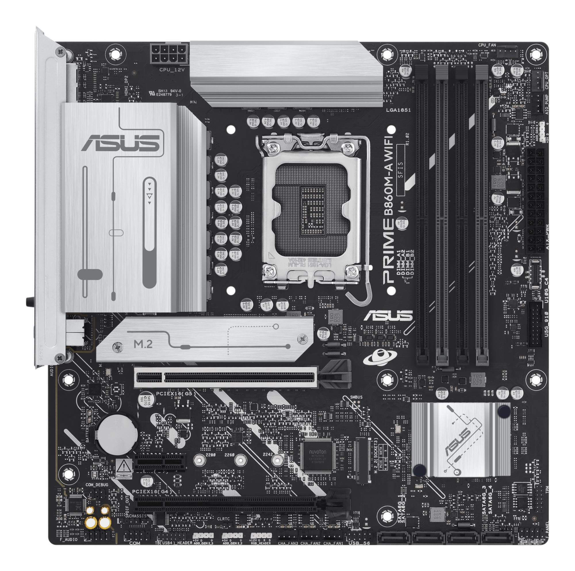 235bc62a-cced-4a80-89fa-aa73db2e9738 Mainboard ASUS Intel B860 Express LGA1851 Micro-ATX Memory DDR5 Memory slots 4 1xPCI-Express 4.0 1x 1xPCI-Express 4.0 16x 1xPCI-Express 5.0 16x 2xM.2 1xHDMI 1xDisplayPort 7xUSB 2.0 1xUSB-C 1xUSB-C w/Thunderbolt 1xOptical S/PDIF 1xRJ45 3xAudio port PRIMEB860M-AWIFI