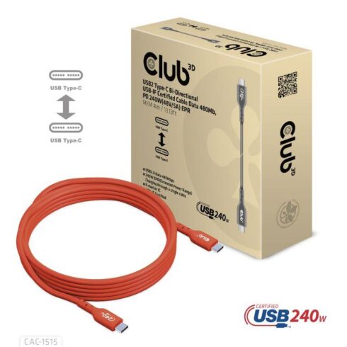 USB-C į USB-C laidas 4m, PD 240W, USB-IF sertifikuotas