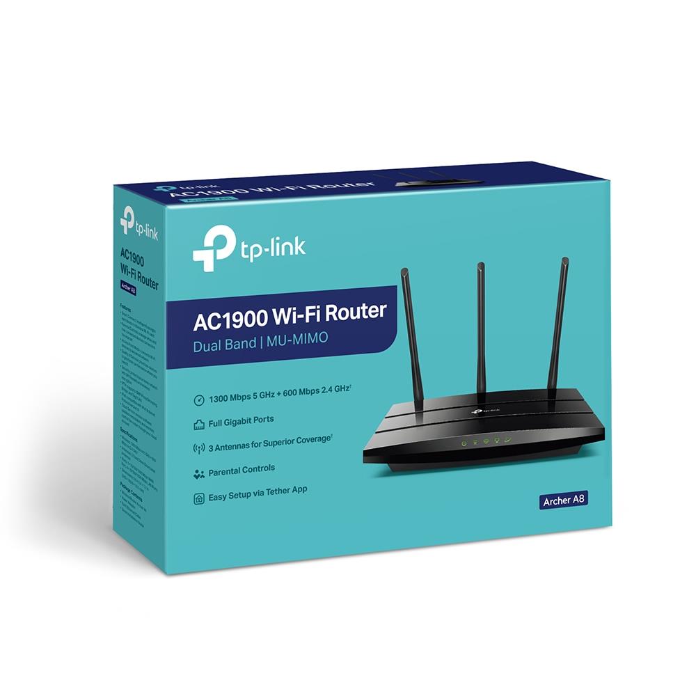 257ab775-35a4-4df7-828e-c952aaf6da9e Wireless Router TP-LINK Router 1900 Mbps 1 WAN 4x10/100/1000M Number of antennas 3 ARCHERA8
