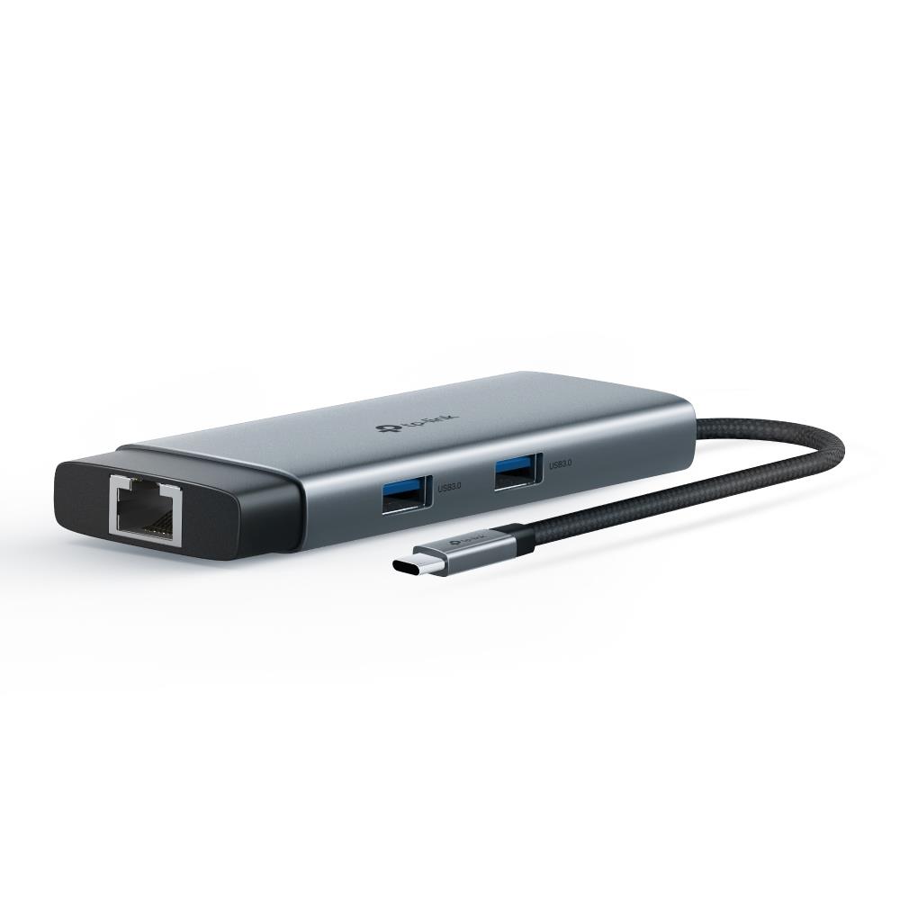 264def68-94be-4197-a36d-0a0864c1b68d I/O HUB USB-C 6PORT/UH6120C TP-LINK, šoninis vaizdas su prievadų išdėstymu