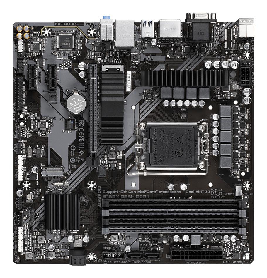 29c66888-9d8e-4d3a-b9ca-5208f401d1ab Mainboard GIGABYTE Intel B760 Express LGA1700 Micro-ATX Memory DDR4 Memory slots 4 2xPCI-Express 3.0 1x 1xPCI-Express 4.0 16x 2xM.2 1x15pin D-sub 1xHDMI 2xDisplayPort 2xUSB 2.0 3xUSB 3.2 1xUSB-C 1xPS/2 1xRJ45 3xAudio port B760MDS3HDDR4