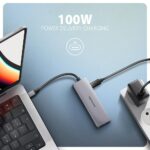 USB-C hubas HMC-5H60 su penkiomis jungtimis, matomas iš šono