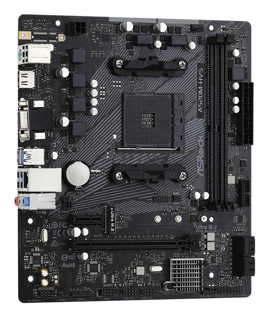 2d95c124-3847-4f35-9cc5-a0fc75ff4daa ASROCK A520M-HVS motininė plokštė, šoninis vaizdas su prievadų išdėstymu