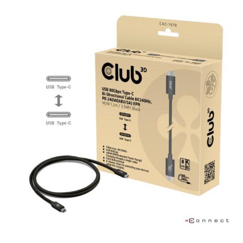 USB-C į USB-C laidas 1.2m, 80Gbps sertifikuotas