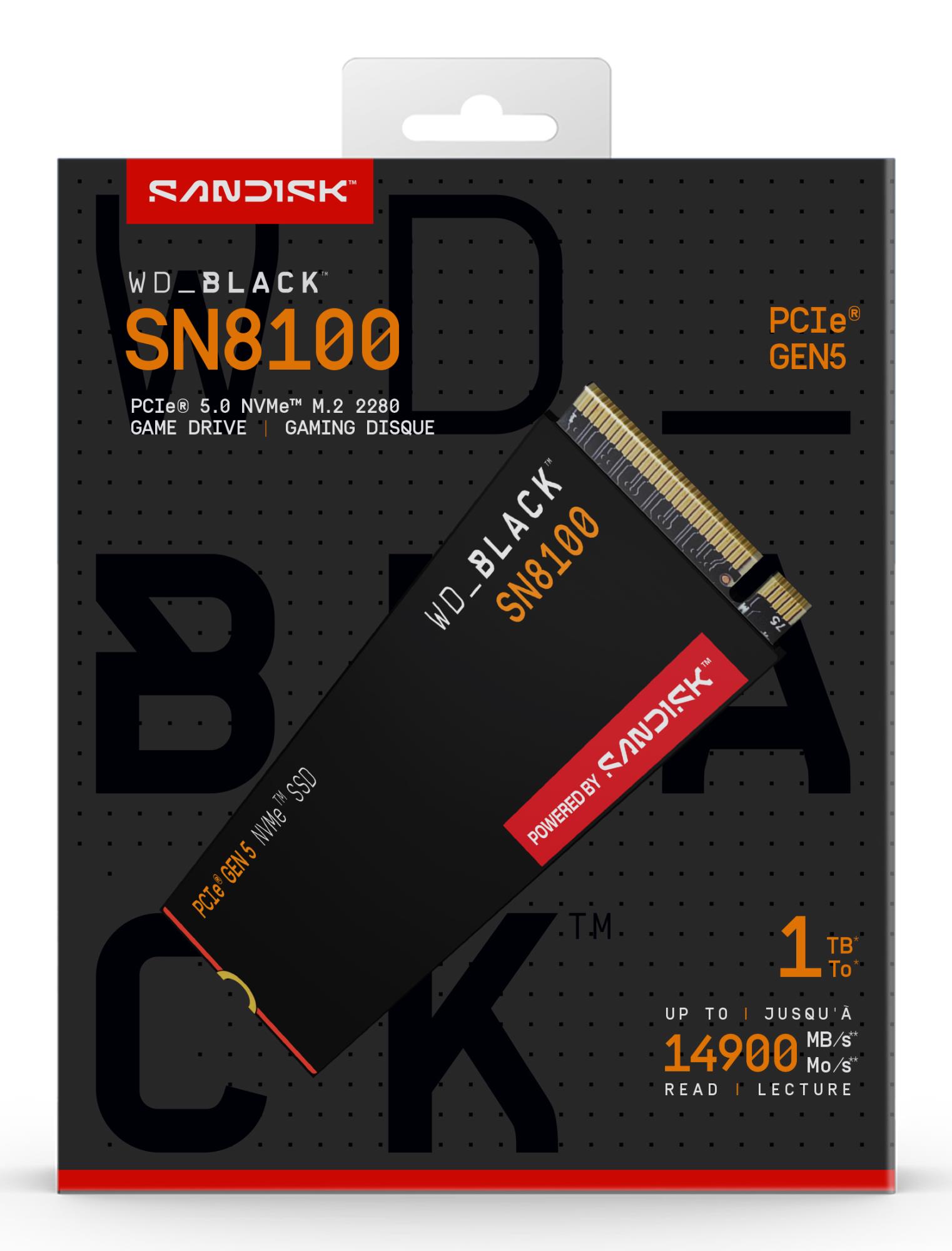 2e699faf-aac8-4ac2-a462-73ebf423838a SSD WESTERN DIGITAL Black SN8100 1TB M.2 PCIe Gen5 NVMe 3D TLC Write speed 11000 MBytes/sec Read speed 14900 MBytes/sec WDS100T1X0M