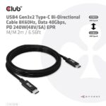 USB-C bi-directional kabelis 2m, rodomas iš šono su jungtimis