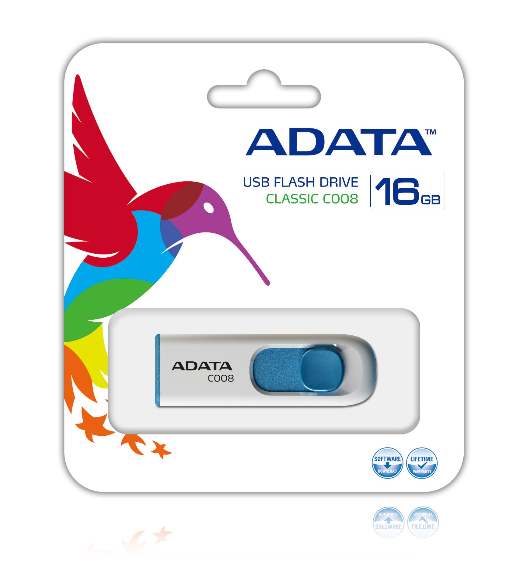 31c8ace2-641f-4890-9d89-c3520b8d7df5 MEMORY DRIVE FLASH USB2 16GB/WH/BLUE AC008-16G-RWE A-DATA