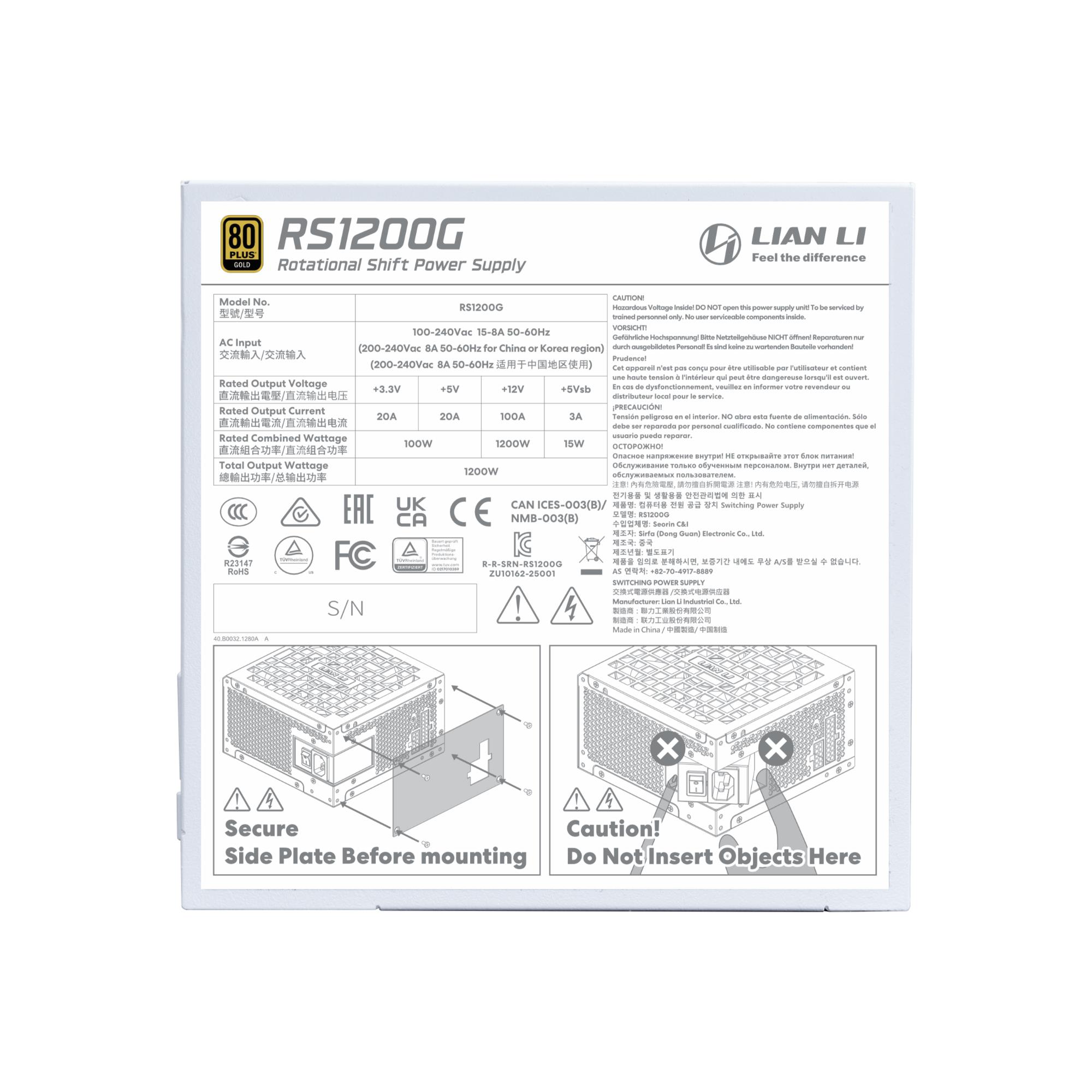 31de785b-de80-4cd7-9df8-0b5f07c11124 CASE PSU ATX3.1 1200W/G9P.RS1200G.WH00.EU LIAN LI