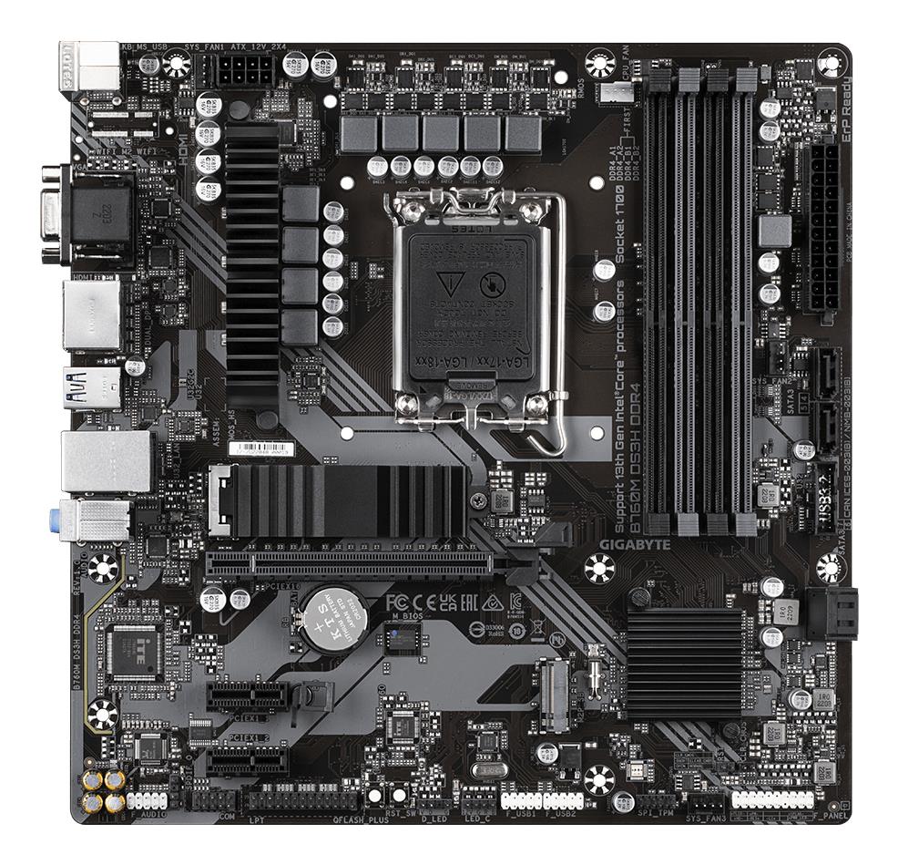 341dfca7-9d41-4e07-8e4a-b50693ff6aa5 Mainboard GIGABYTE Intel B760 Express LGA1700 Micro-ATX Memory DDR4 Memory slots 4 2xPCI-Express 3.0 1x 1xPCI-Express 4.0 16x 2xM.2 1x15pin D-sub 1xHDMI 2xDisplayPort 2xUSB 2.0 3xUSB 3.2 1xUSB-C 1xPS/2 1xRJ45 3xAudio port B760MDS3HDDR4