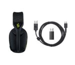 Ausinės Logitech G435, šoninis vaizdas su geltonais akcentais