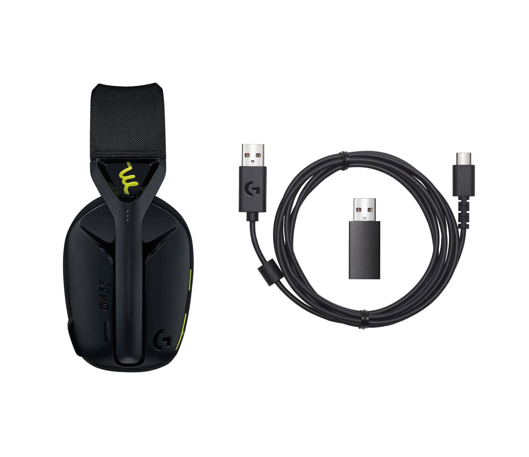 39e0e2c3-3974-4759-bb63-95bd154356d2 Ausinės Logitech G435, šoninis vaizdas su geltonais akcentais