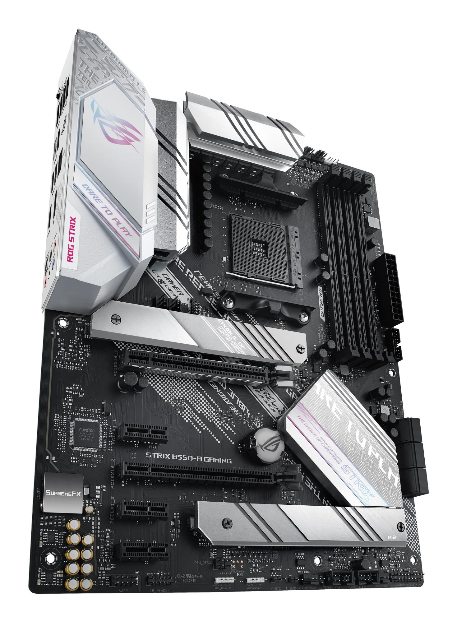 3a4e7320-a3e7-4eba-973f-4b242c587d9d Mainboard ASUS AMD B550 SAM4 ATX 3xPCI-Express 3.0 1x 1xPCI-Express 3.0 4x 1xPCI-Express 4.0 16x 2xM.2 Memory DDR4 Memory slots 4 1xHDMI 1xDisplayPort 2xAudio-In 3xAudio-Out 2xUSB 2.0 1xUSB type C 5xUSB 3.2 1xOptical S/PDIF 1xRJ45 ROGSTRIXB550-AGAMING
