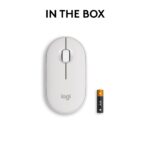 Pelė Logitech M350S balta, matoma iš šono su mygtukais