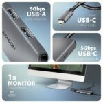 USB-C šakotuvas HMC-5H8K, matomas iš viršaus su jungtimis