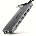 I/O HUB USB-C 7in1 su DUAL 4K ir 15 cm ilgio kabeliu