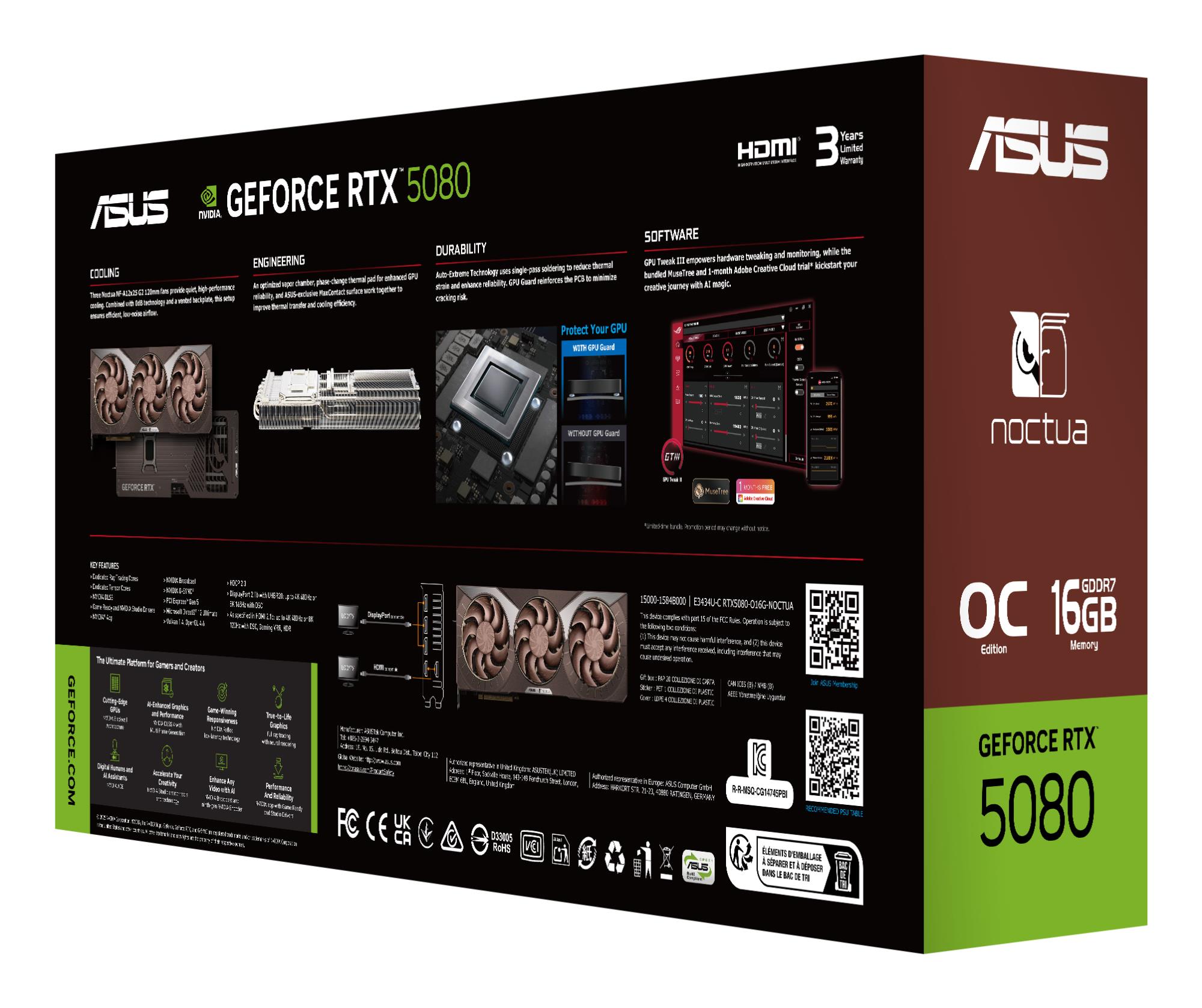 3cbce897-5676-4081-9c5c-b038d8b88e70 Vaizdo plokštė ASUS NVIDIA GeForce RTX 5080 su GDDR7 atmintimi, šoninis vaizdas