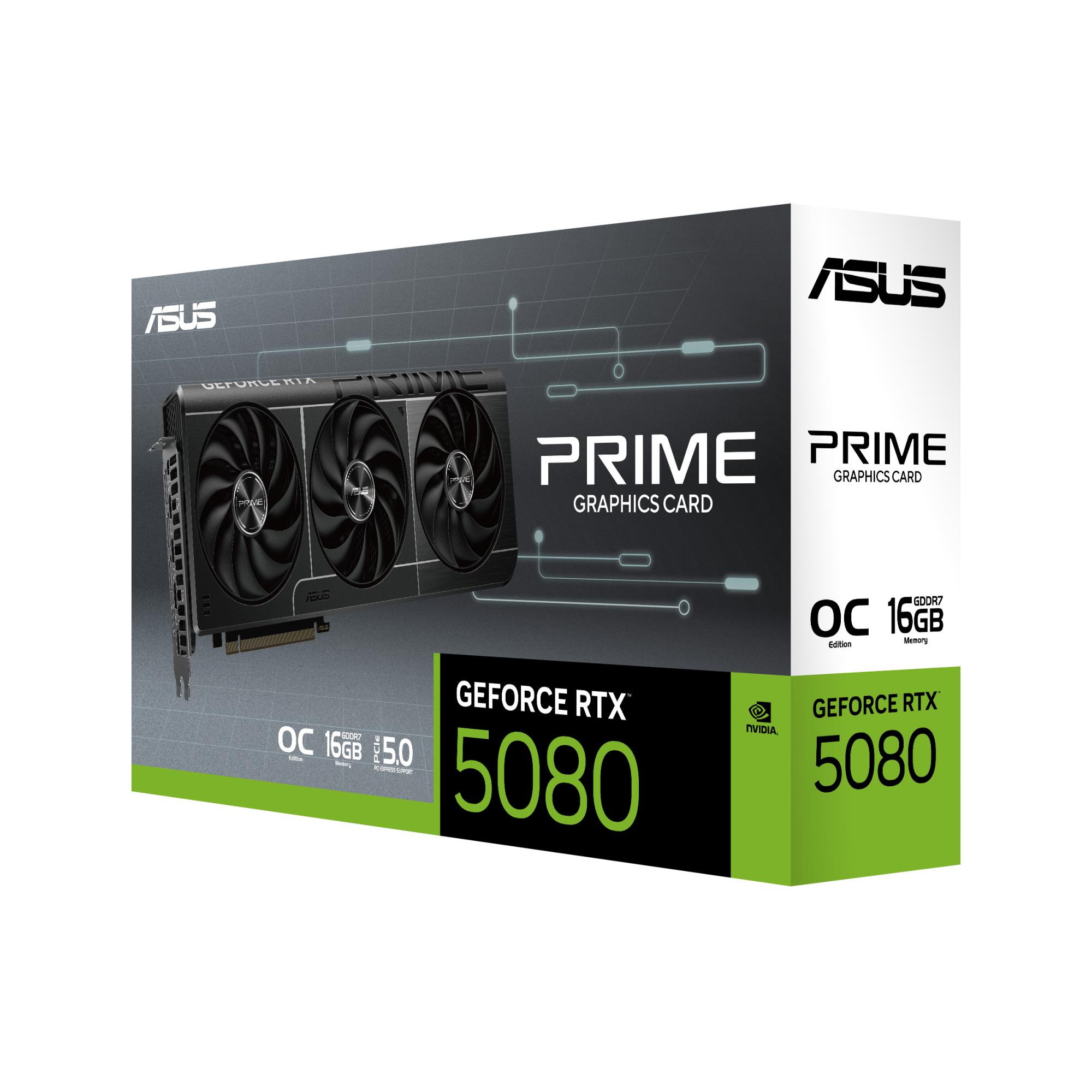 3e908f9e-1f4b-4327-a5df-ef563eb08477 Graphics Card ASUS NVIDIA GeForce RTX 5080 16 GB GDDR7 256 bit PCIE 5.0 16x 1xHDMI 3xDisplayPort PRIME-RTX5080-O16G