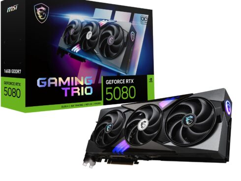 Graphics Card MSI NVIDIA GeForce RTX 5080 16 GB GDDR7 256 bit PCIE 5.0 16x Dual Slot Fansink 1xHDMI 3xDisplayPort RTX508016GGAMTRIOOC