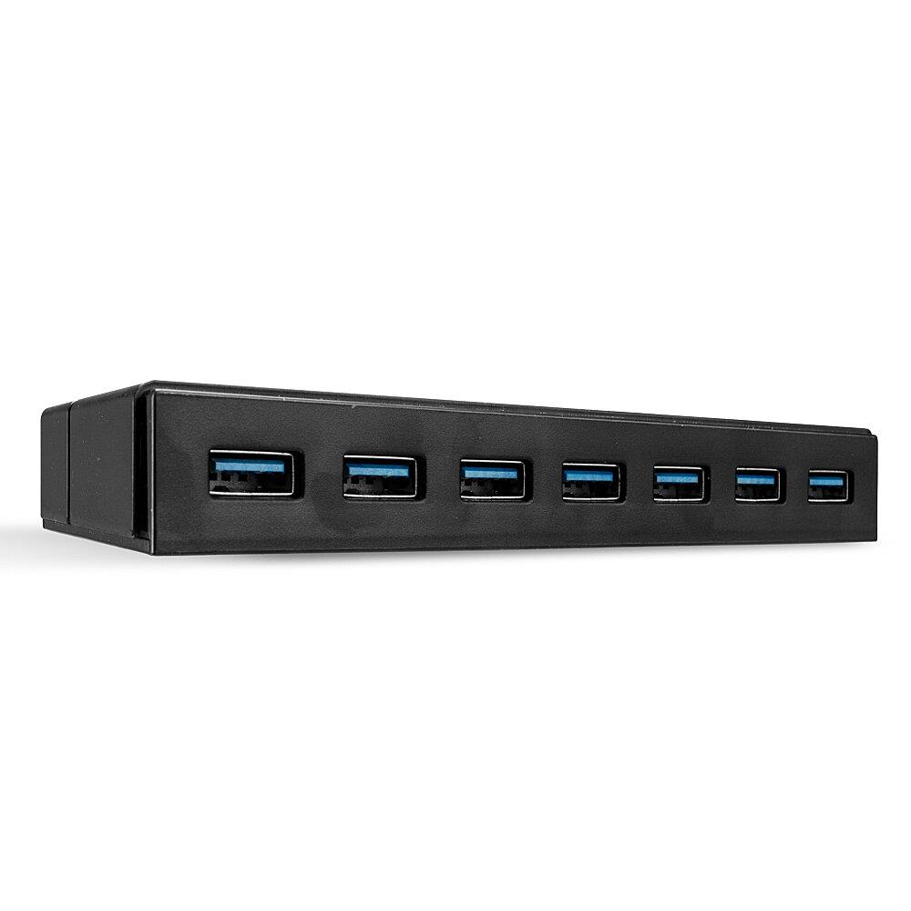 40fd8288-114e-4e1a-bebd-64b67670cf12 I/O HUB USB3 7PORT/43228 LINDY, matomas iš šono, rodo prievadų išdėstymą