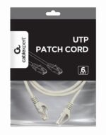 Pilkos spalvos CAT6 UTP kabelio 1 metro ilgio vaizdas iš šono
