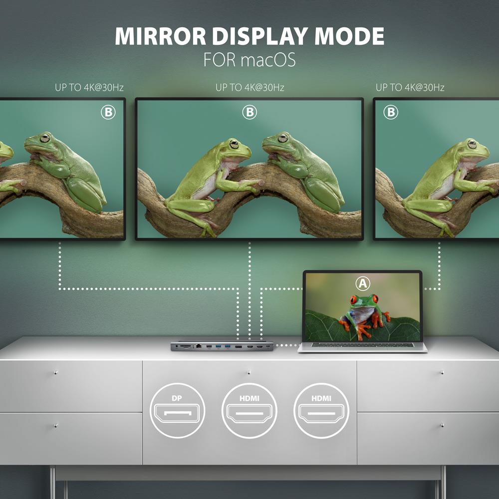41322ea0-c485-45be-8668-41ebec13115f Dokų stotelė HMC-4KX3 iš šono, rodant HDMI ir USB-C prievadus
