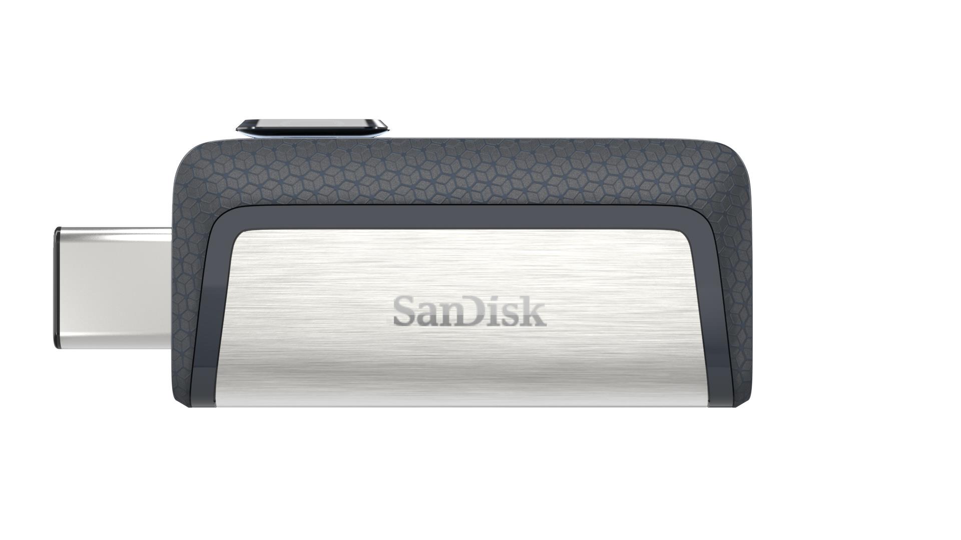 4147733b-33fa-44ef-b12c-485e3dbe23ea USB-C atmintinė SanDisk 128GB, šoninis vaizdas su slidžiu korpusu
