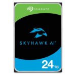 HDD SEAGATE SkyHawk AI 24TB, šoninis vaizdas su jungtimis ir etiketėmis