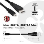 Kabelis su mikro HDMI ir HDMI jungtimis, matomas iš šono